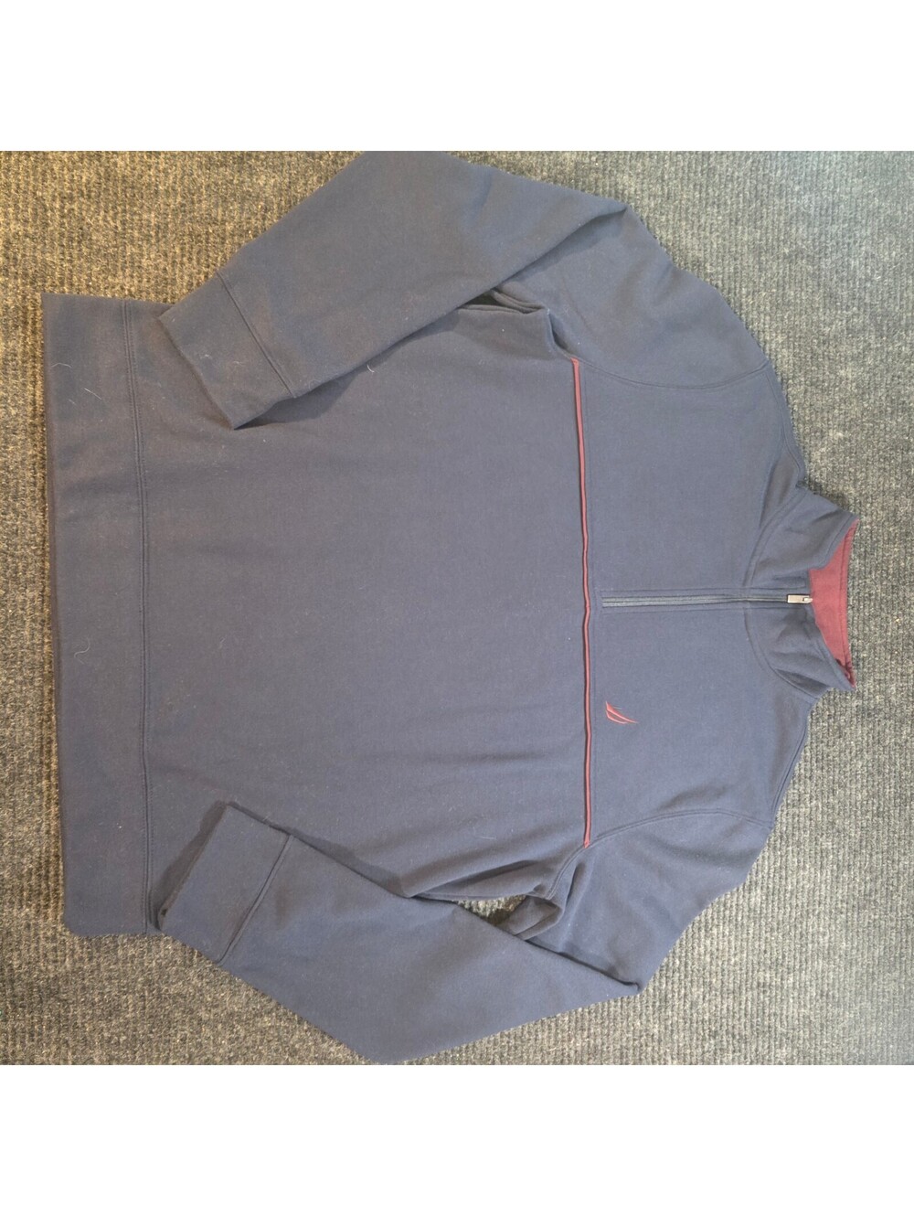 Nautica Men's Medium Navy Blue and Burgundy Quarter Zip Sweatshirt